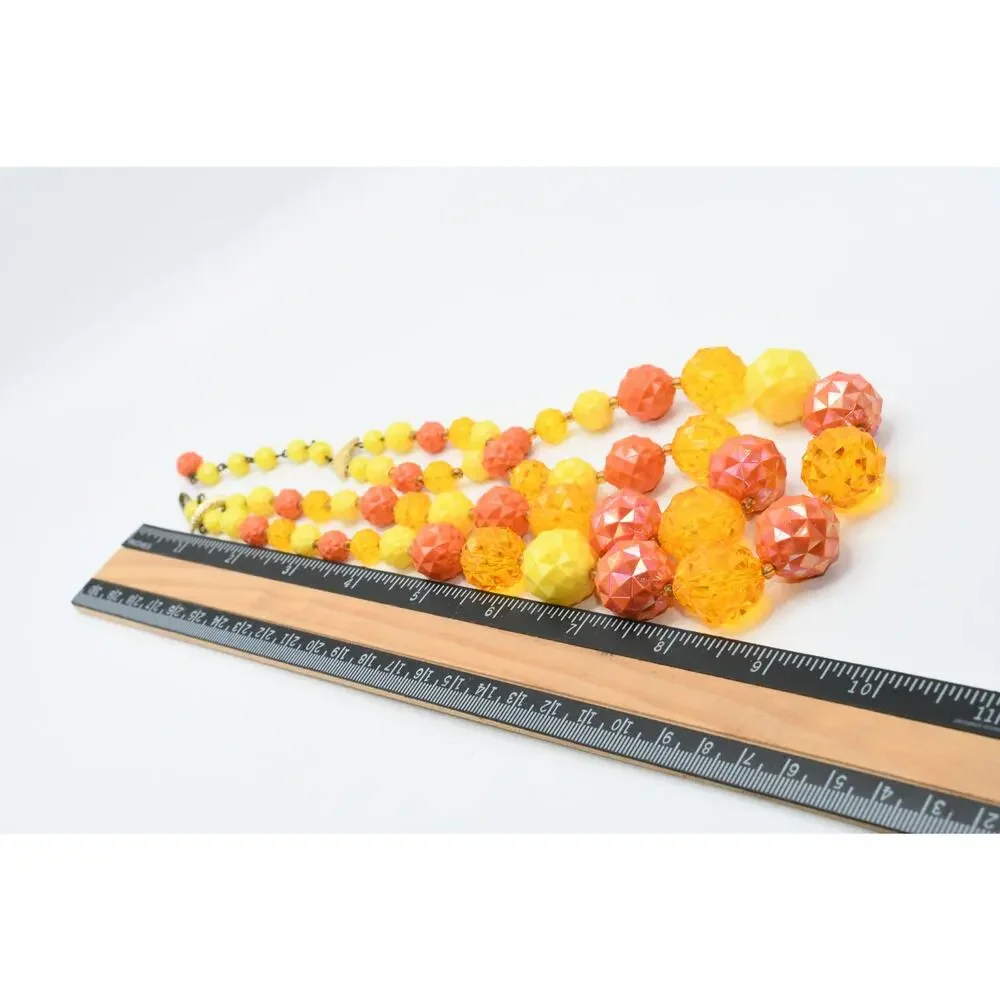 Vintage West Germany Lucite Necklace Double Strand Orange Yellow Faceted